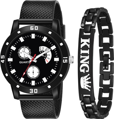 Sprinta Combo Avio Mina Black PU Belt & King BK Bracelet set of 2 Combo Offer New Designers Analog Chronograph pattern dial watch for-men & boys Analog Watch  - For Boys