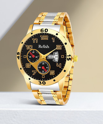 RELish RE-BB8214 PREMIUM Party Wear - Dual Tone Golden & Silver Chain, Day & Date Analog Watch  - For Men