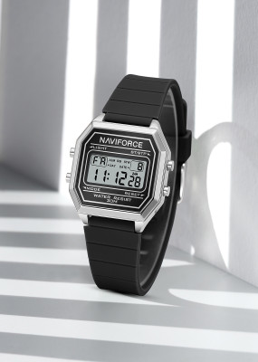 NAVIFORCE NF5063T Black Silicon strap and Silver octagonal Case Digital Watch  - For Women