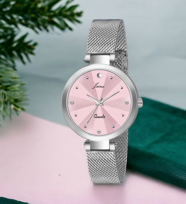 JAINX Pink Dial Steel Mesh Chain Analog Watch  - For Women
