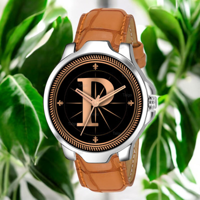 Natrix ALPHA-P-3K-SIL-TAN-CRL Fancy Design Stylish ALPHABET P Dial Beige Leather Strap Men Wrist Watch Analog Watch  - For Boys