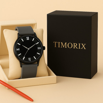 Timorix Modern Roman Black & Dark Grey Quartz Roman Black Dial With Silicone Dark Grey Strap | Stylish Quartz Analog Watch  - For Men