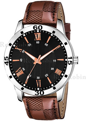 Talgo 1016-BLK-D-AVO-SIL-BRW-CHL ROMAN Design Stylish Brown Leather Strap Wrist Watch for Men and Boys Analog Watch  - For Men