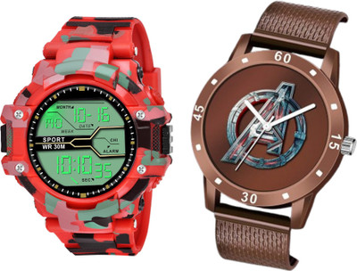 Brostin Student choice WTH-BROWN-AVGR_Combo_Red Military men's Watch Analog-Digital Watch  - For Men