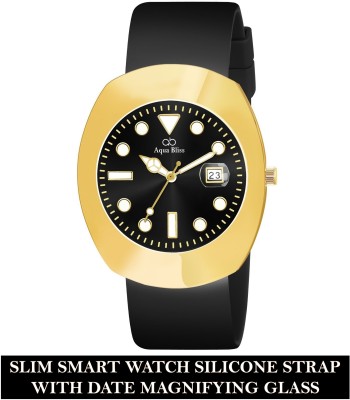 AquaBliss Gold Bezel Slim Silicon Strap with Date Magnifier Glass Display Analog Watch  - For Men