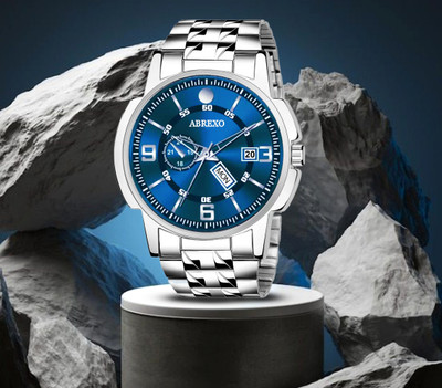 ABREXO Abx2626-Blue Silver Day & Date Watch MODO Blue Dial Day and Date Functioning Chain Adult Quartz Boys Analog Watch  - For Men