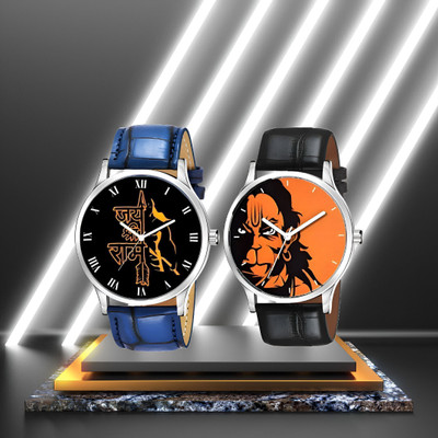 MAHAVIRA COLLECTION Blue_Black_leather_god image Jay Shree Ram God Stylish Leathers Strap watches for men Analog Watch  - For Men