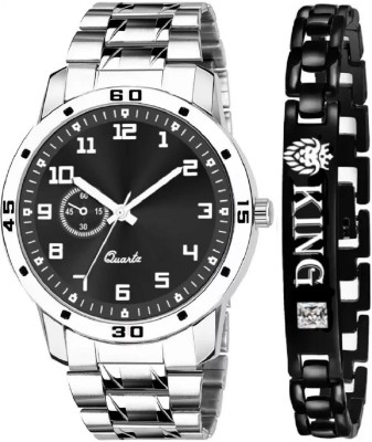 Shivark Unique Formal Look Black Dial Watch and King Diamond Bracelet Combo For Men Analog Watch  - For Boys