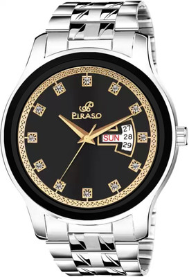 PIRASO D&D C24 BLACK SILVER WHITE ANALOG DAY AND DATE WORKING||BLACK DIAL||SILVER BRACELET || WATCH FOR MEN & BOYS Analog Watch  - For Men