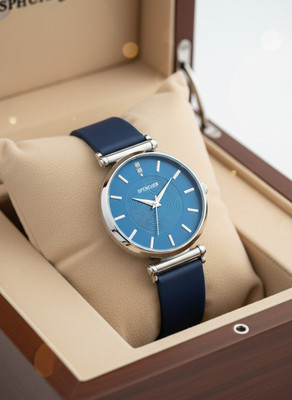 Spencher Contemporary Silver Case Featuring Blue Dial Analog Watch  - For Women