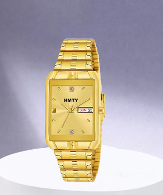 HMTY GLD-9151 Water Resistant Day & Date Series Golden Plating Golden Metal Wrist Watch Analog Watch  - For Men