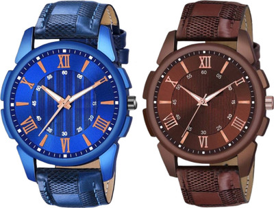 ETLIS Leather Combo 3 Classic Blue & Brown Dial combo Analog Watch  - For Men