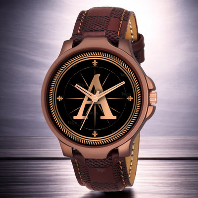 Natrix ALPHA-A-3K-BRW-CHL Fancy Design Stylish ALPHABET A Dial Brown Leather Strap Men Wrist Watch Analog Watch  - For Boys