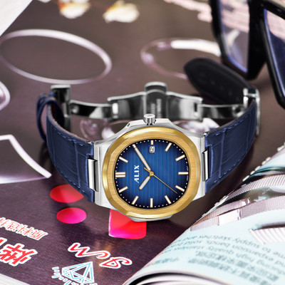 Alix AL2906 genuine leather strap with butterfly buckle waterproof Analog Watch  - For Men