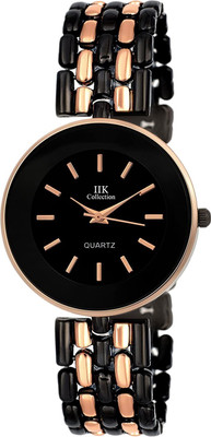 IIK Collection IIK-1063W Women Watch Round Black Studded Dial with Black & RoseGold Bracelet Chain Girls Analog Watch  - For Women