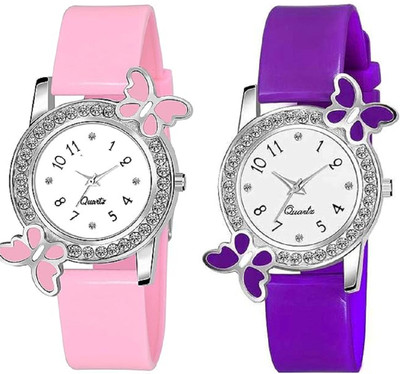 Filsfa Best Design Butterfly Combo of 2pc Premium White Dial Diamond Analog Watch Analog Watch  - For Girls