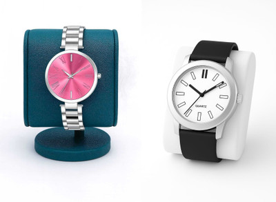 HPWATCH 7HPWTCH01_HW3-Silver-Pink Modern Minimalist Black Dial Silicone Strap Analog Watch Analog Watch  - For Men & Women