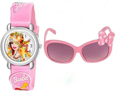 Next INN G-X Combo Pack of White Dial Barbie Watch with Pink Sunglass for Girl's Analog Watch  - For Girls