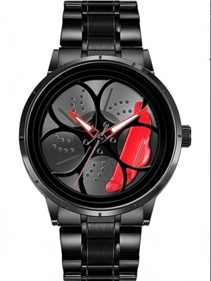 SHEEEN Spinning car wheel rotating gyro red watch Car wheel watch | Spinning watch | Roatating watch | Gyro watch | Red watch Analog Watch  - For Men