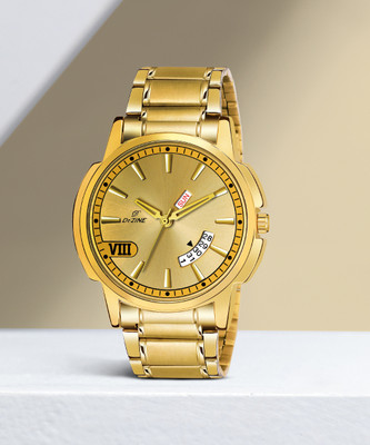 Dezine Gold Dial Day Date Display Analog Watch  - For Men