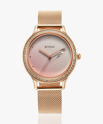 Titan Titan Ladies Purple Glam It Up Phase 2 Titan Purple Glam It Up Pink Dial Rose Gold Stainless Steel Strap Analog Watch  - For Women