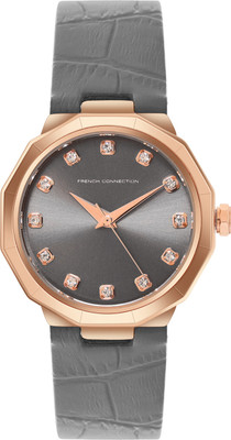French Connection Sunray Grey Round Dial With Warm Grey Leather Strap Watch - For Womens Analog Watch  - For Women