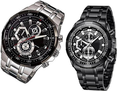 OXCIA New Men Pair of Elegant Heavy Design Watch Series-2025 (Silver&Black) Series-6-2025 Analog Watch  - For Men