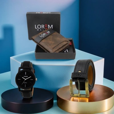 LOREM FZ-LR05-WL04-BL01 Combo Of Artificial Leather Belt-Wallet & Analog Watch  - For Men