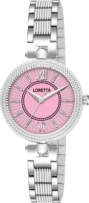 Loretta LT_4008 Pink Latest Design Diamond Studded Stainless Steel Chain Bracelet Girls Analog Watch  - For Women