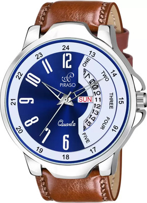 PIRASO D&D P95426 BLUE BROWN STRAP ANALOG DAY AND DATE WORKING DISPLAY BLUE DIAL&BROWN STRAP WATCH FOR MEN & BOYS Analog Watch  - For Men