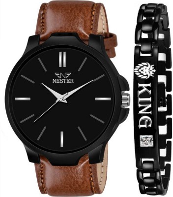 NESTER CD34WPUM Midnight Black Dial and Caramel Brown Synthetic Leather Wrinkle-Free Strap Analog Watch  - For Men