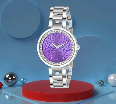 MAHAKAPI Peacockk Floral Diamond Designed Pink Round Dial Shape Analog Watch  - For Girls