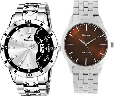 Giomex 2252 Black Grey Chain-Combo-1584SM04_1 Brown Plain Chain Analog Watch  - For Men & Women