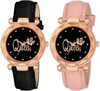 HENCY Queen Leather Black pink Analog Watch  - For Women