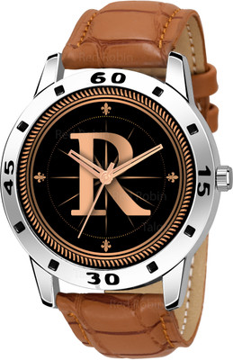 Talgo ALPHA-R-AVO-SIL-TAN-CRL Fancy Design Stylish ALPHABET R Dial Beige Leather Strap Men Wrist Watch Analog Watch  - For Boys