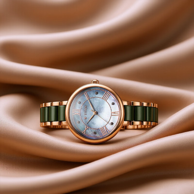 Titan Titan Blue MOP Dial RoseGold Steel & Green Ceramic Strap Analog Watch  - For Women