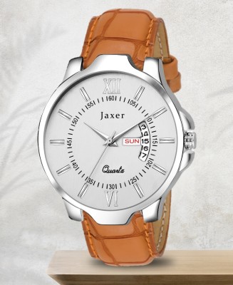 Jaxer Brown Day & Date Feature Dial Leather Strap Analog Watch  - For Men