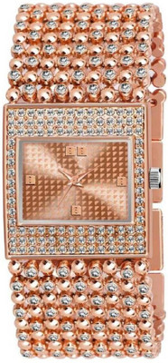 TRENDYADDY Metal Rose Gold Square Dial Shape Quartz Diamond Wrist Watch Analog Watch  - For Men & Women