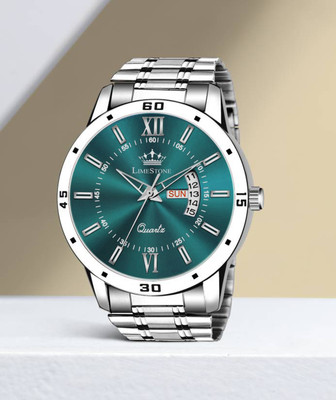 LIMESTONE Day and Date Functioning Olive Green Dial Metal Strap Quartz Water Resistant Analog Watch  - For Men
