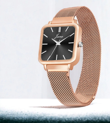 JAINX Black Dial Mesh Rose Gold Magnet Chain Analog Watch  - For Women