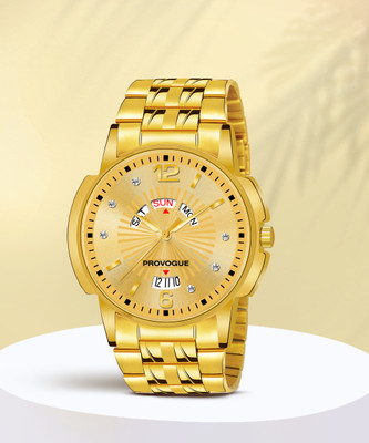 PROVOGUE Original Gold Plated Day and Date Functioning Analog Watch  - For Men
