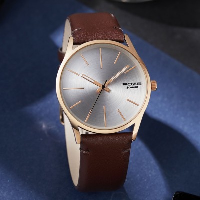 SONATA Poze Men Analog Silver Dial Dark brown Strap Analog Watch  - For Men