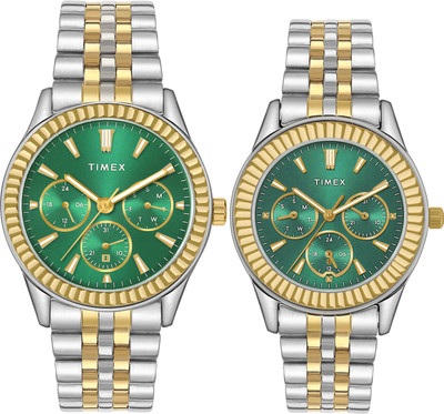 TIMEX Multifunction Green Dial Gift Set Analog Watch  - For Couple