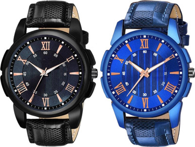 ETLIS Leather Combo 1 Classic Black & Blue Dial combo Analog Watch  - For Men