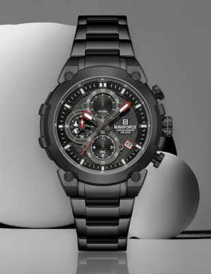 NAVIFORCE NF8071 Black choronograph dial with date window and black stainless steel Analog Watch  - For Men