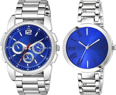 ETLIS NEW AVIO STEEL - COUPLE 2 Stylish Stainless Steel Chain Strap Combo Analog Watch  - For Couple