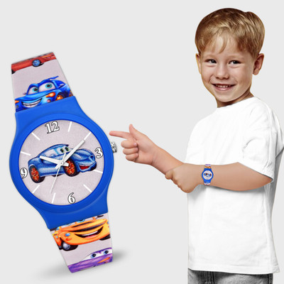 Loretta LT-702 Blue Cars Cartoon Dial with Colorful Silicone Strap Waterproof Analog Watch  - For Boys