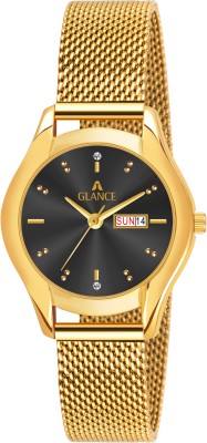 Aglance 7951B GOLD PLATED DAY & DATE WITH ADJUSTABLE MESS CHAIN WATCH FOR WOMEN & GIRLS. 7951B GOLD PLATED DAY & DATE WITH ADJUSTABLE MESS CHAIN WATCH FOR WOMEN & GIRLS. Analog Watch  - For Women