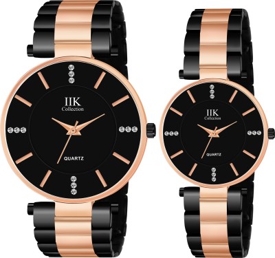 IIK Collection IIK-787M-1087W Black Formal Dial and Black Strap Pair (Pack Of 2) Analog Watch  - For Couple