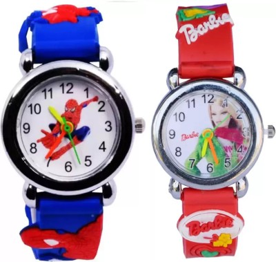 BIZOLO Spider Man Blue & Barbie Red Watch ( Pack Of 2 ) For Kids Analog Watch  - For Boys & Girls